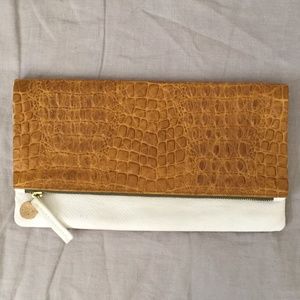 Clare V. Croc-Embossed Fold-Over Clutch